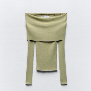 Zara Mid-Green Off-Shoulder Knit Top